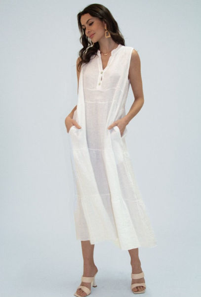 BP LINEN DRESS WHITE