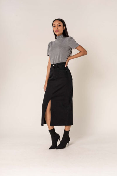 BP LONG DENIM SLIT SKIRT BLACK