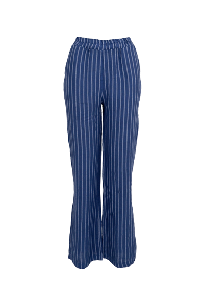 BLACK COLOUR BUKSER MELINA LINEN BLUE