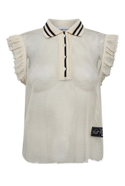 HL NET FRILL POLO TOP OFF