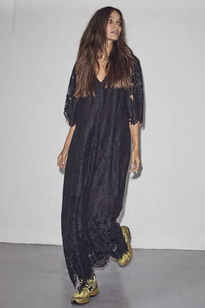 HLCurvey Lace Hem Placket Dress BLACK