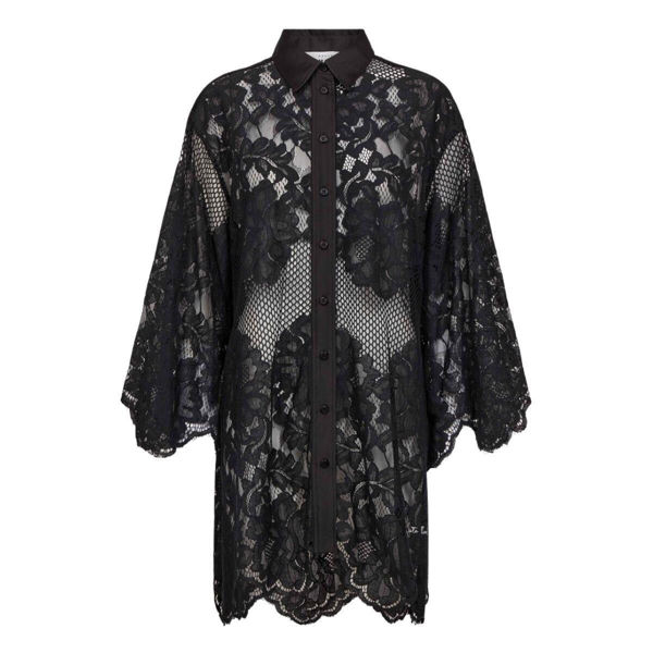 Curvey Lace Hem Midi Shirt BLACK